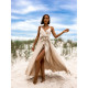 SATIN LONG DRESS WITH TIE - BEIGE