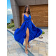 SATIN LONG DRESS WITH TIE - BLUE