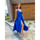 SATIN LONG DRESS WITH TIE - BLUE
