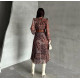 BROWN MIDI DRESS WITH PLEATED BELT