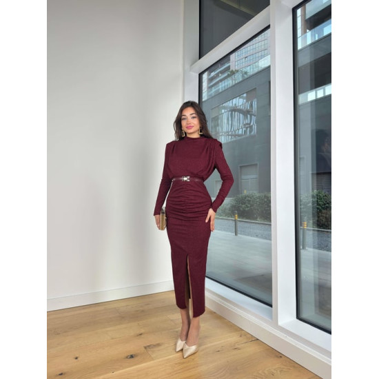 LONG SLEEVE DRESS IN BURGUNDY WITH GLITTER