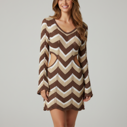 KNITTED DRESS IN BROWN WITH OPENINGS AT THE WAIST