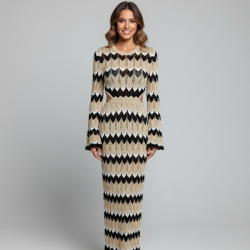 BLACK KNITTED MAXI DRESS WITH OPENINGS AT THE WAIST