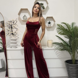 VELVET JUMPSUIT - BORDEAUX