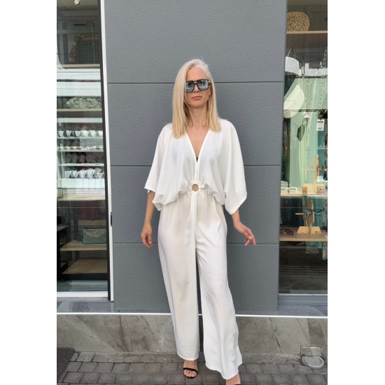 WHITE LINEN ONE-SIZE JUMPSUIT