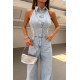 JEANS JUMPSUIT WITH COLLAR AND BACK OPENING