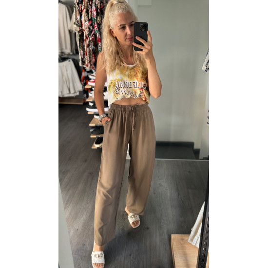 AIR PANTS WITH ELASTIC WAIST - BEIGE