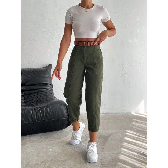 TROUSERS IN CABARDINE WITH BELT - KHAKI