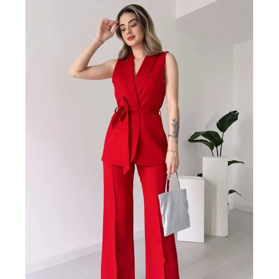 SLEEVELESS SET WITH BELT - RED