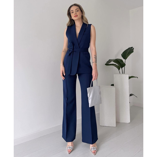 SLEEVELESS SET WITH BELT - BLUE