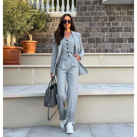 SUIT SET WITH VEST IN LIGHT GREY