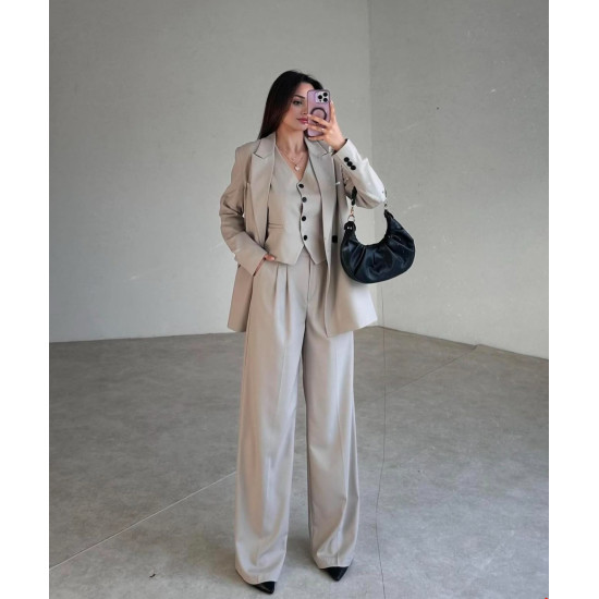 BEIGE SUIT WITH VEST SET