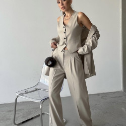 BEIGE SUIT WITH VEST SET