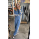 SET OF OVERALLS IN BLUE WITH CROP BLOUSE WITH SIDE STRIPES AND BUTTONS