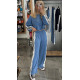 SET OF OVERALLS IN BLUE WITH CROP BLOUSE WITH SIDE STRIPES AND BUTTONS