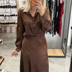 Satin skirt and shirt set in brown
