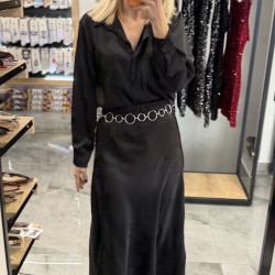 Satin skirt and shirt set in black