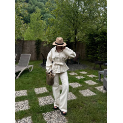 DENIM ΣΕΤ ΛΕΥΚΟ ΣΕ OVERSIZE ΓΡΑΜΜΗ