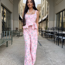 FLORAL PANTS-BLOUSE SET IN PINK