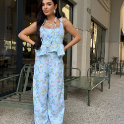 FLORAL PANTS-BLUE SET IN LIGHT BLUE